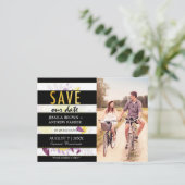 Black White Stripes Floral Wedding Save Our Date Aankondigingskaart (Staand voorkant)