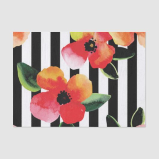 Black White Stripes Flowers Pattern Print Design Tissuepapier (Voorkant)