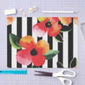 Black White Stripes Flowers Pattern Print Design Tissuepapier (Craft)