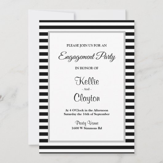 Black/White Stripes Framed Engagement Party Kaart (Voorkant)