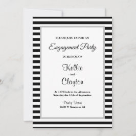 Black/White Stripes Framed Engagement Party Kaart