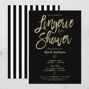 Black White Stripes Glam Gold Lingerie Shower Kaart