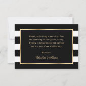 Black White Stripes Gold Blush Pink Floral Weddens Bedankkaart (Achterkant)