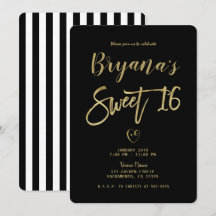 Black & White Stripes Gold Chic Modern Sweet 16