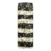 Black White Stripes Gold Confetti Thermosbeker (Achterkant)