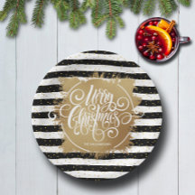 Black White Stripes Gold Faux Folie kerst