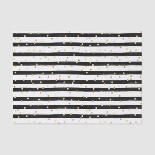 Black White Stripes Gold Polka Dots Tissuepapier (Voorkant)