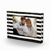 Black White Stripes Gold Stippen Aangepast fotoblo Fotoblokken (Rechts)