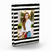 Black White Stripes Gold-Stippen - Aangepast Fotoblokken (Links)