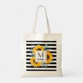 Black White Stripes Gold Sunflower - Aangepast Tote Bag (Achterkant)
