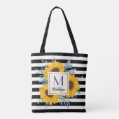 Black White Stripes Gold Sunflower - Aangepast Tote Bag (Achterkant)