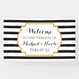 Black White Stripes Gold Weddenschap Welkomstteken Spandoek