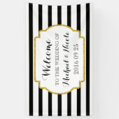 Black White Stripes Gold Weddenschap Welkomstteken Spandoek (Verticaal)