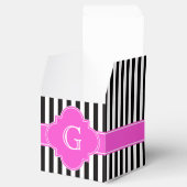 Black White Stripes, hot-roze Quatrefoil monogram Bedankdoosjes (Geopend)