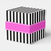 Black White Stripes, hot-roze Quatrefoil monogram Bedankdoosjes (Achterkant)