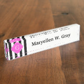 Black White Stripes, hot-roze Quatrefoil monogram Naambordje