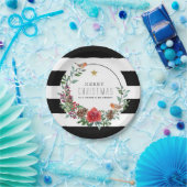 Black & White Stripes Kerstmis Robin Wreath Papieren Bordje (Feest)