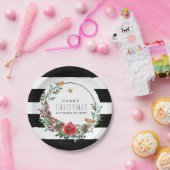 Black & White Stripes Kerstmis Robin Wreath Papieren Bordje (Feest)