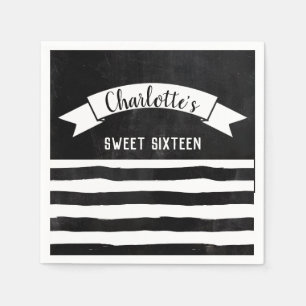 Black & White Stripes Krijtbord Modern Sweet 16 Servet