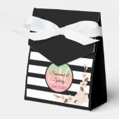 Black White Stripes Monogramm Floral Bedankdoosjes (Voorkant Zijde)