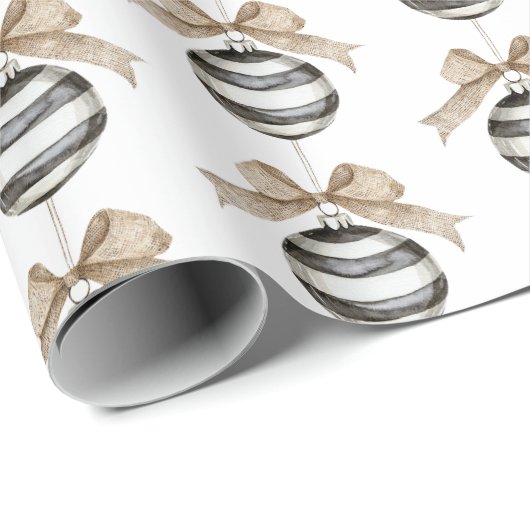 Black White Stripes Ornament Christmas Cadeaupapier (Rol Hoek)