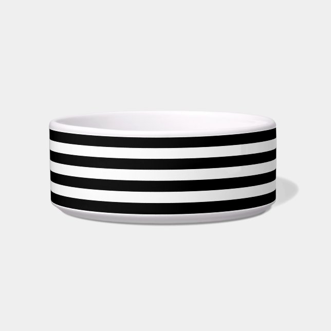 Black White Stripes Pattern {kies uw kleur} Voerbakje (Voorkant)