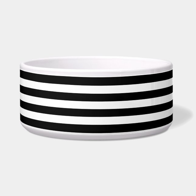 Black White Stripes Pattern {kies uw kleur} Voerbakje (Voorkant)