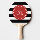 Black White Stripes Pattern, Red Monogram Tafeltennisbatje (Achterkant)