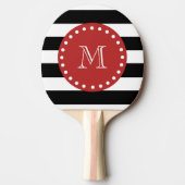 Black White Stripes Pattern, Red Monogram Tafeltennisbatje (Voorkant)