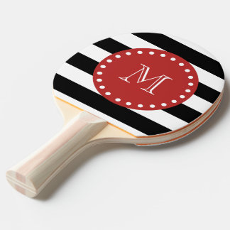 Black White Stripes Pattern, Red Monogram Tafeltennisbatje