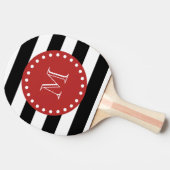 Black White Stripes Pattern, Red Monogram Tafeltennisbatje (Zijkant)