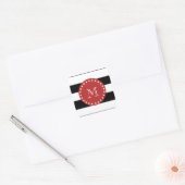 Black White Stripes Pattern, Red Monogram Vierkante Sticker (Envelop)
