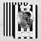 Black White Stripes Photo Marriage Gothic Wedding Kaart (Voorkant / Achterkant)