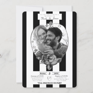 Black White Stripes Photo Marriage Gothic Wedding Kaart