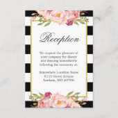 Black White Stripes Pink Floral Wedding Reception Informatiekaartje (Voorkant)