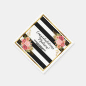 Black White Stripes Pink Gold Floral Afstuderen Servet (Hoek)