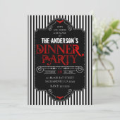 Black White Stripes Red gothic Dinner Party Kaart (Staand voorkant)