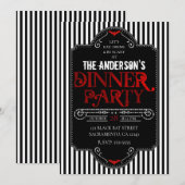 Black White Stripes Red gothic Dinner Party Kaart (Voorkant / Achterkant)