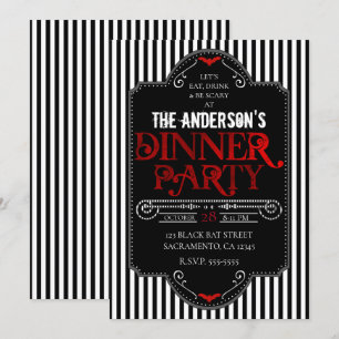 Black White Stripes Red gothic Dinner Party Kaart