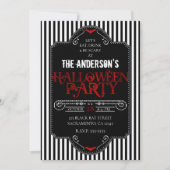 Black White Stripes Red gothic Halloween Party Kaart (Voorkant)