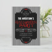 Black White Stripes Red gothic Halloween Party Kaart (Staand voorkant)