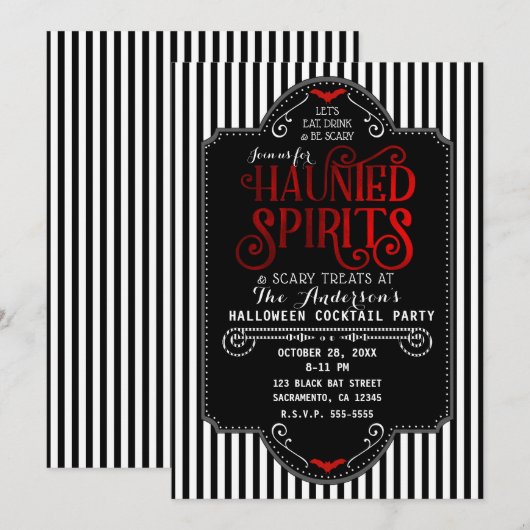 Black White Stripes Red Haunted Spirits Cocktail Kaart (Voorkant / Achterkant)