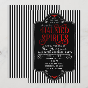 Black White Stripes Red Haunted Spirits Cocktail Kaart