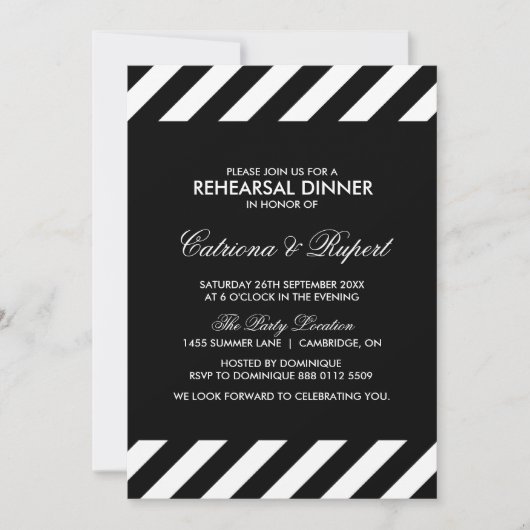Black & White Stripes Rehearsal Dinner Invitation Kaart (Voorkant)