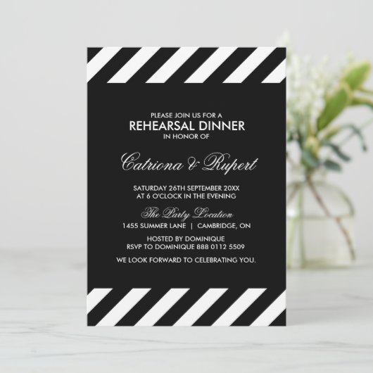 Black & White Stripes Rehearsal Dinner Invitation Kaart (Staand voorkant)