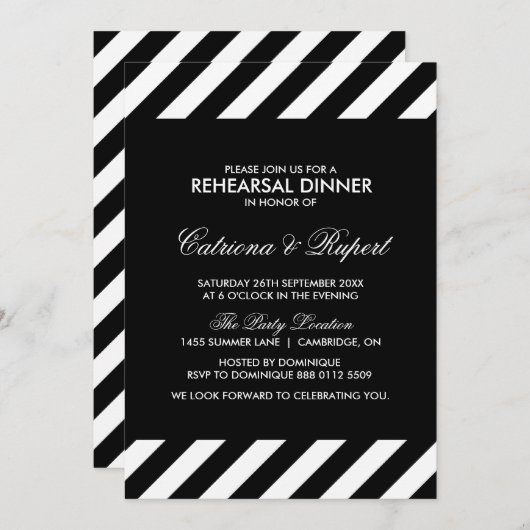 Black & White Stripes Rehearsal Dinner Invitation Kaart (Voorkant / Achterkant)