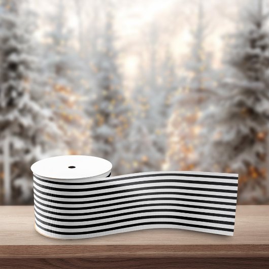 Black White Stripes Retro Minimalist Christmas Grosgrain Lint