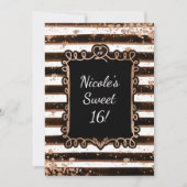 Black & White Stripes Roos Gold Flakes Invitation Kaart (Voorkant)