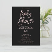Black White Stripes Roos Gold Pink Baby shower Kaart (Staand voorkant)