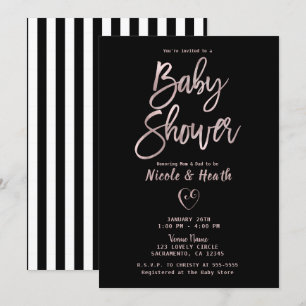 Black White Stripes Roos Gold Pink Baby shower Kaart